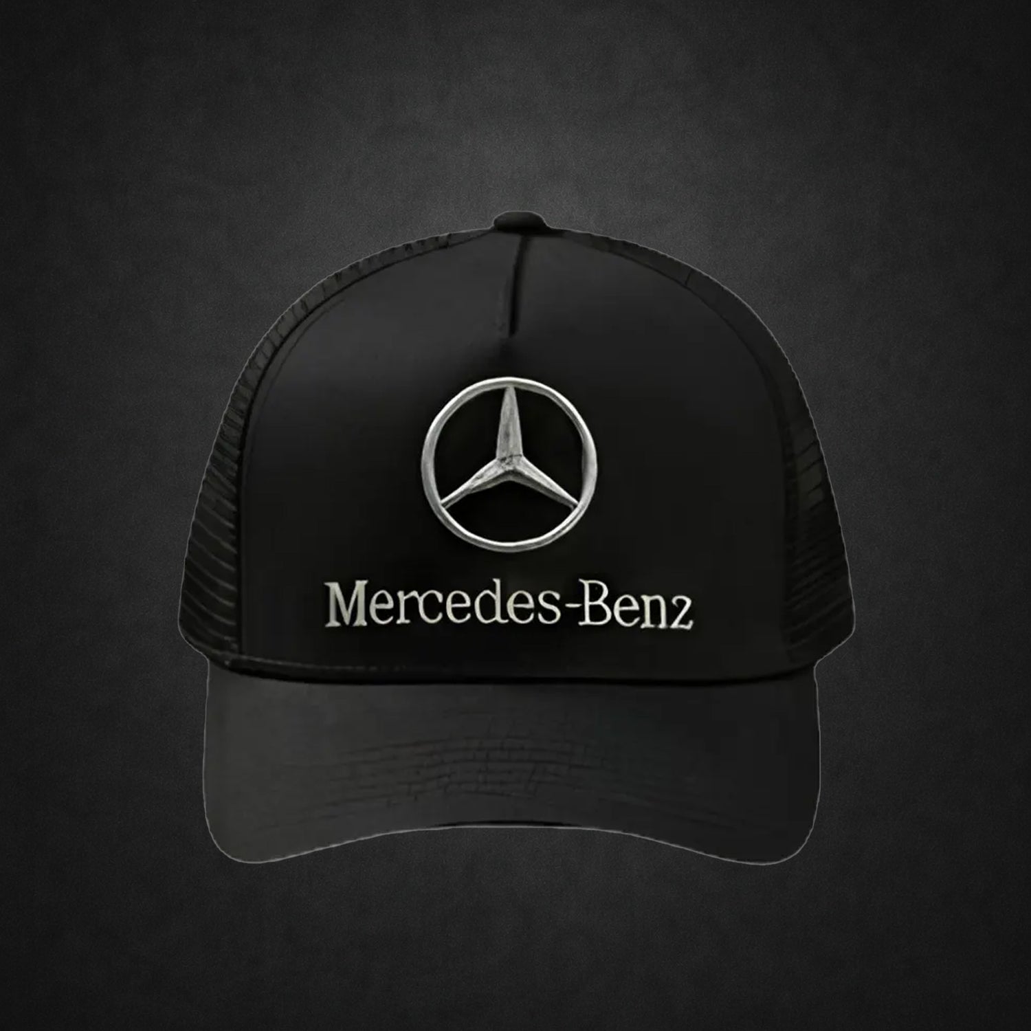 Mercedes-Benz Racing Trucker Cap – Handmade Black Mesh Snapback Hat