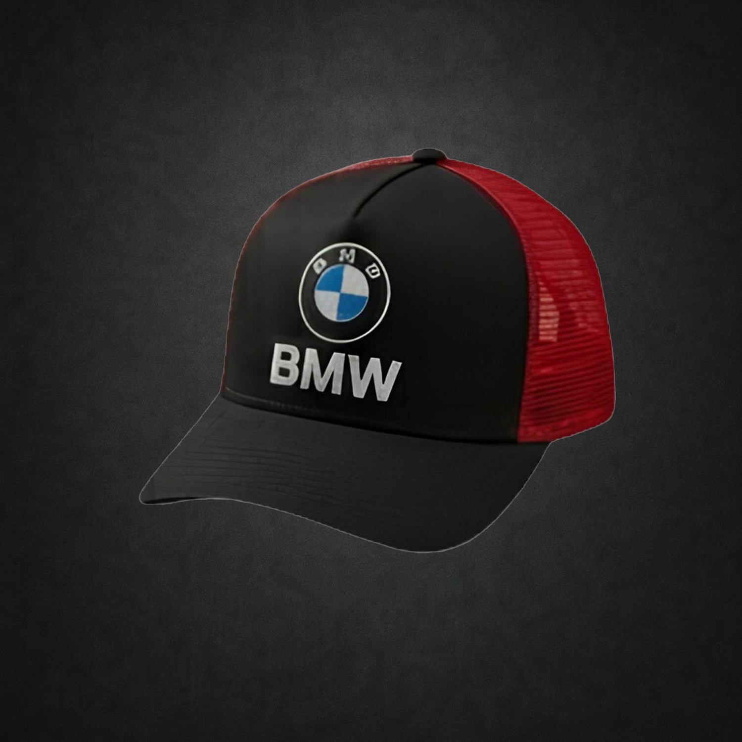 BMW Trucker Hat – Black & Red Mesh Snapback Cap | Vintage Style Racing Hat