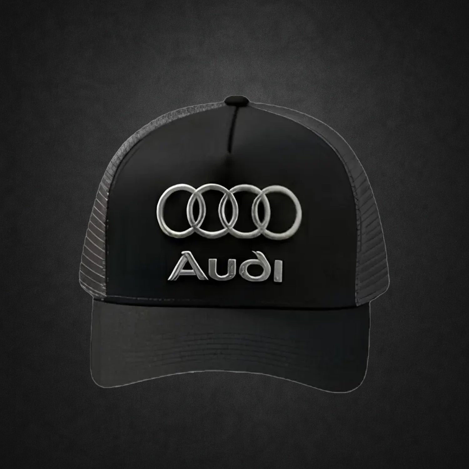 Handmade Audi Racing Trucker Hat – Black Mesh Motorsport Snapback Cap