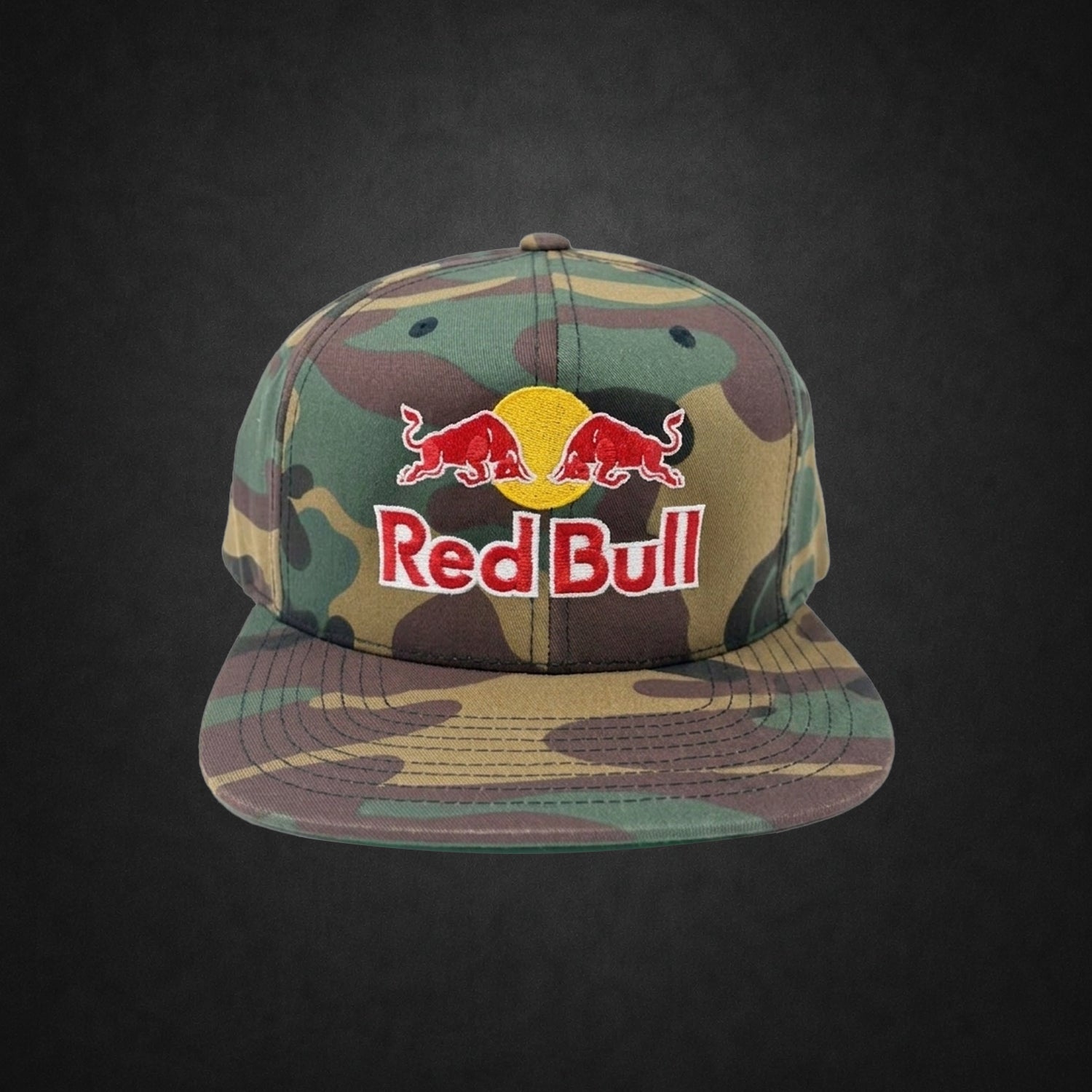 Red Bull Black Flat Bill Snapback Cap – Yupoong Vintage Retro Camo Green Edition Streetwear Hat