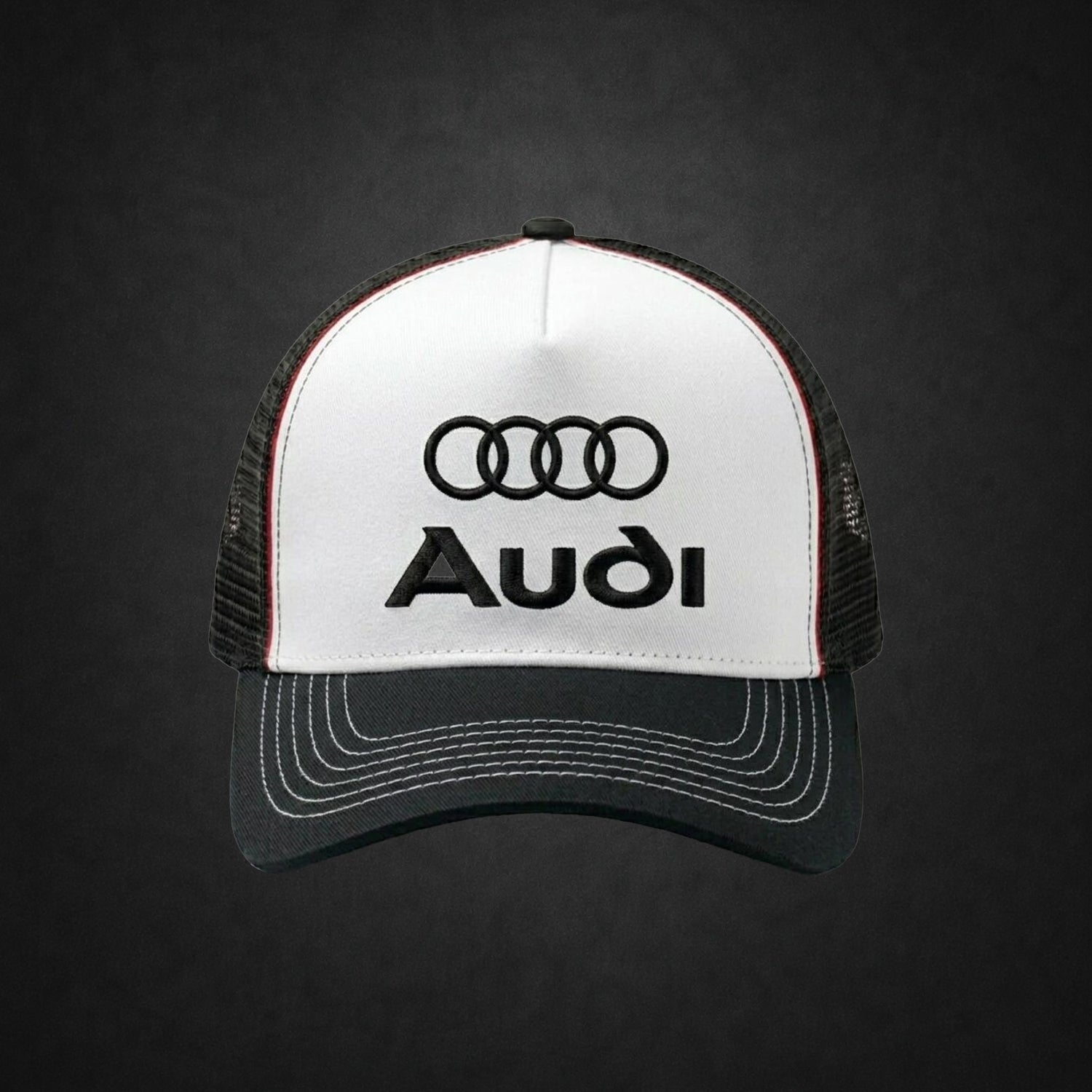 Handmade Trucker Hat – Black & White Motorsport Racing Mesh Snapback Cap