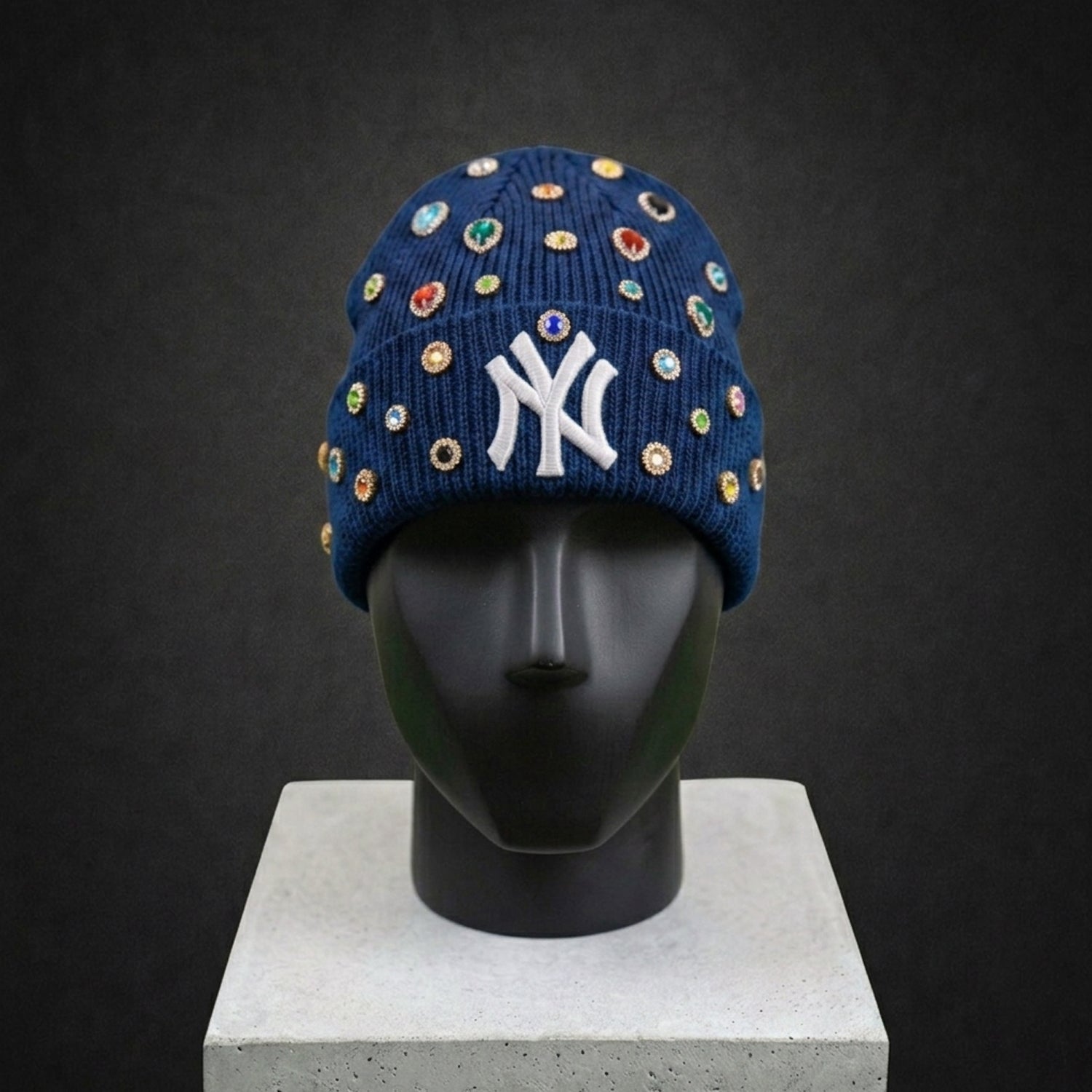 New York Yankees Rhinestone Blue Beanie Cap
