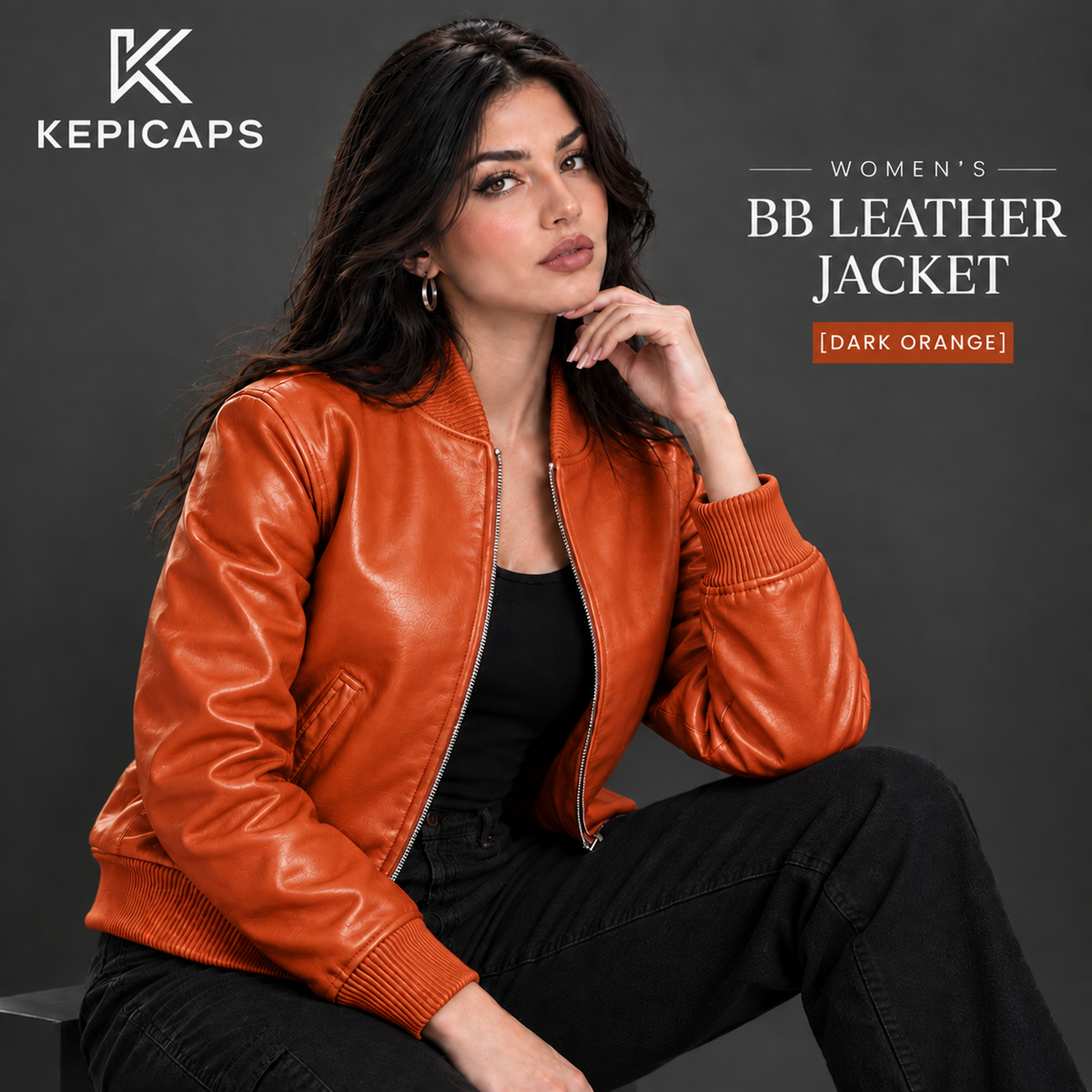 Women's Leather Classic Bomber Jacket [Orange]