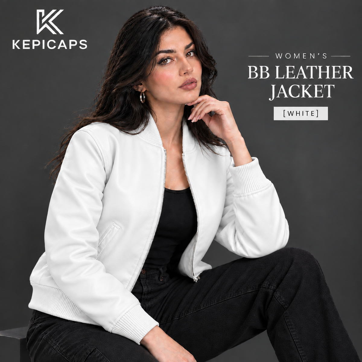 Women's Leather Classic Bomber Jacket [White]