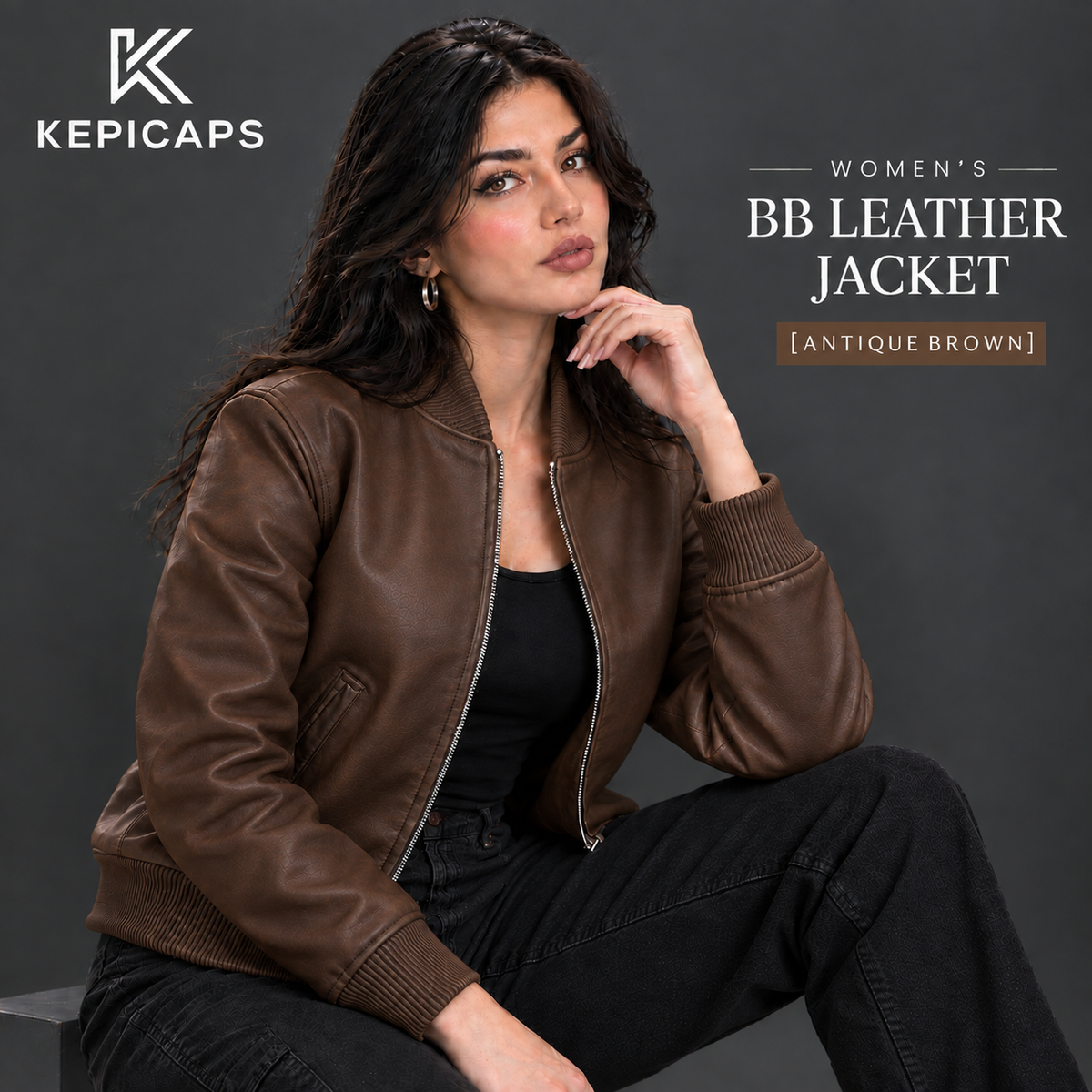Women's Leather Classic Bomber Jacket [Antique Brown]