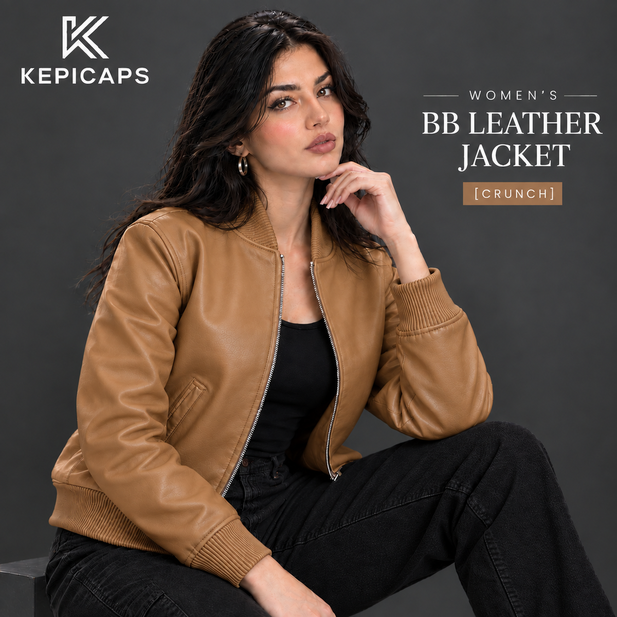 Women's Leather Classic Bomber Jacket [Crunch]