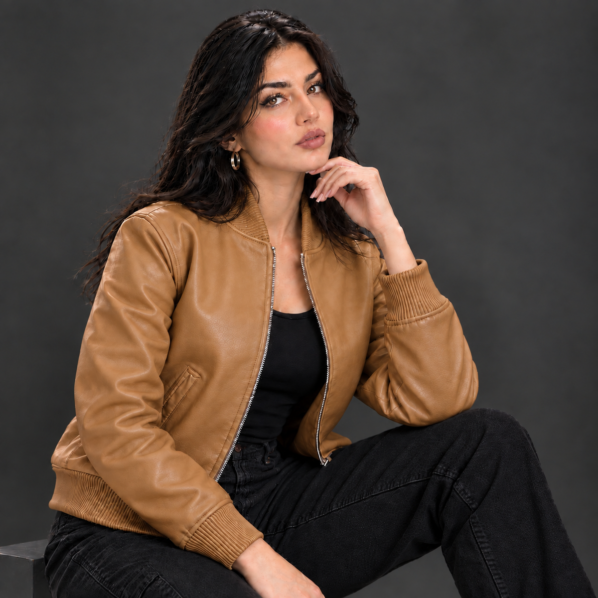 Women's Leather Classic Bomber Jacket [Crunch]