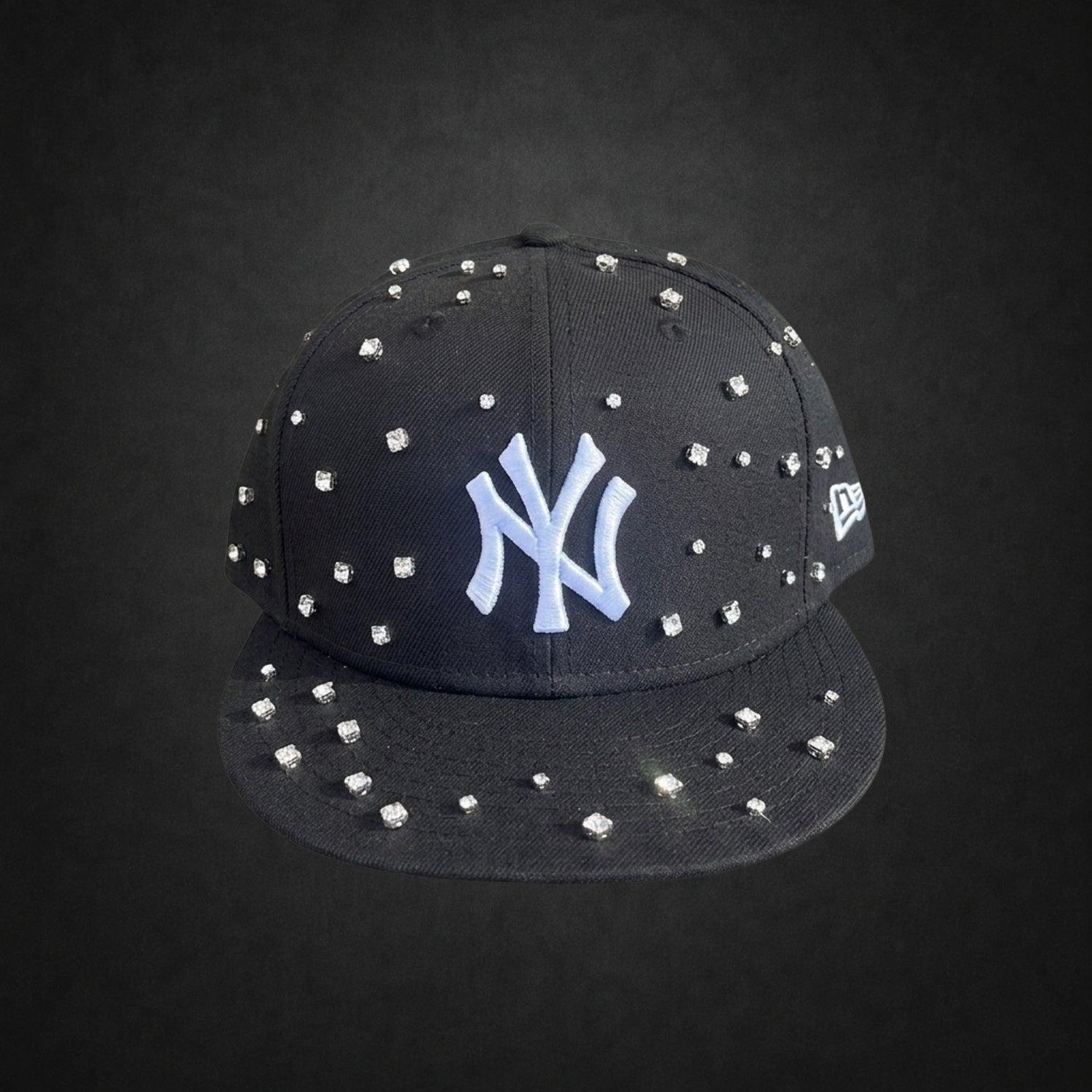 New York Yankees Iced Out New Era Fitted Black Hat with Rhinestones