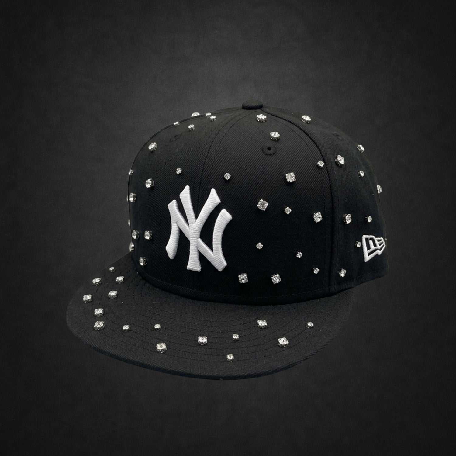 New York Yankees Iced Out New Era Fitted Black Hat with Rhinestones