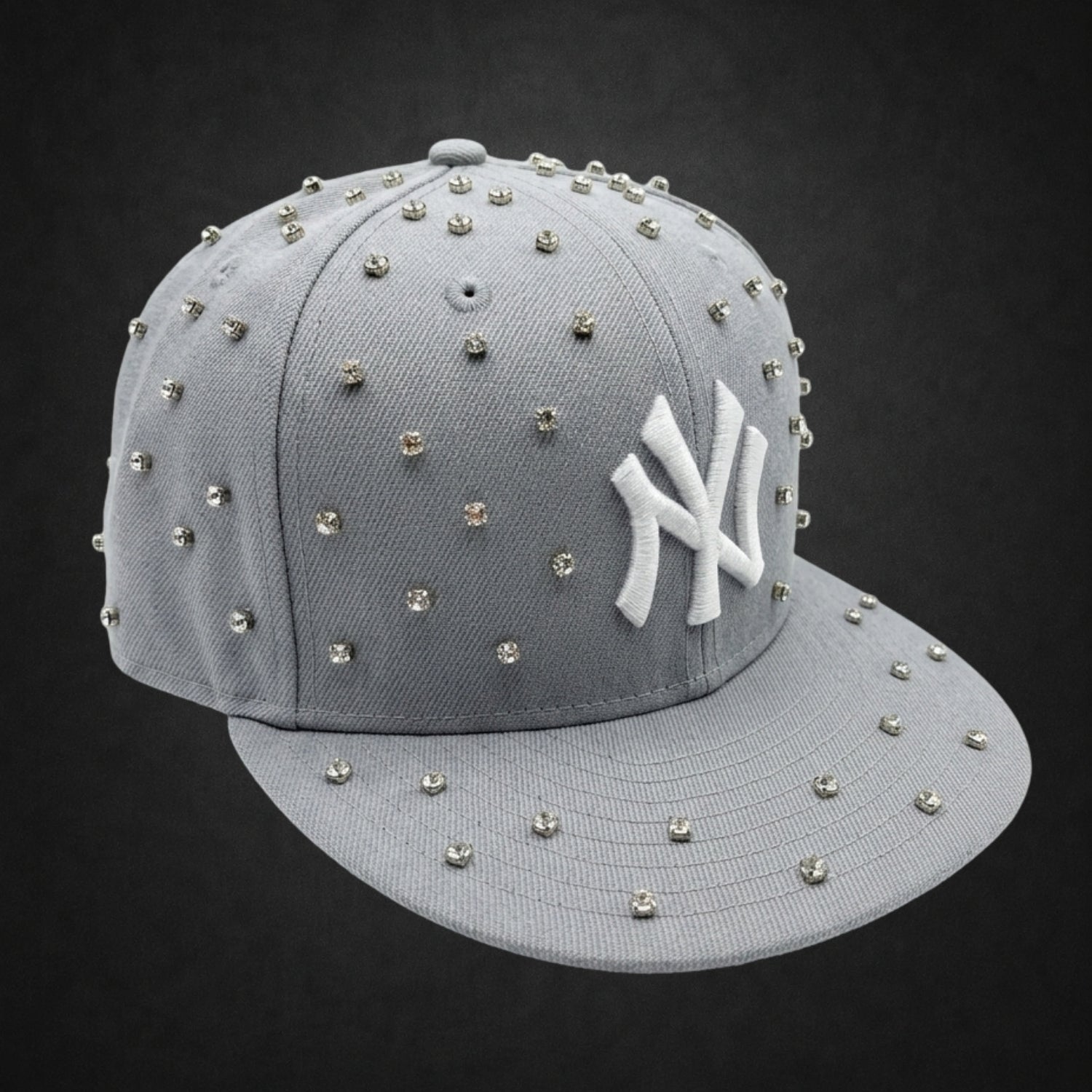 New York Yankees Iced Out New Era Fitted Grey Hat with Rhinestones