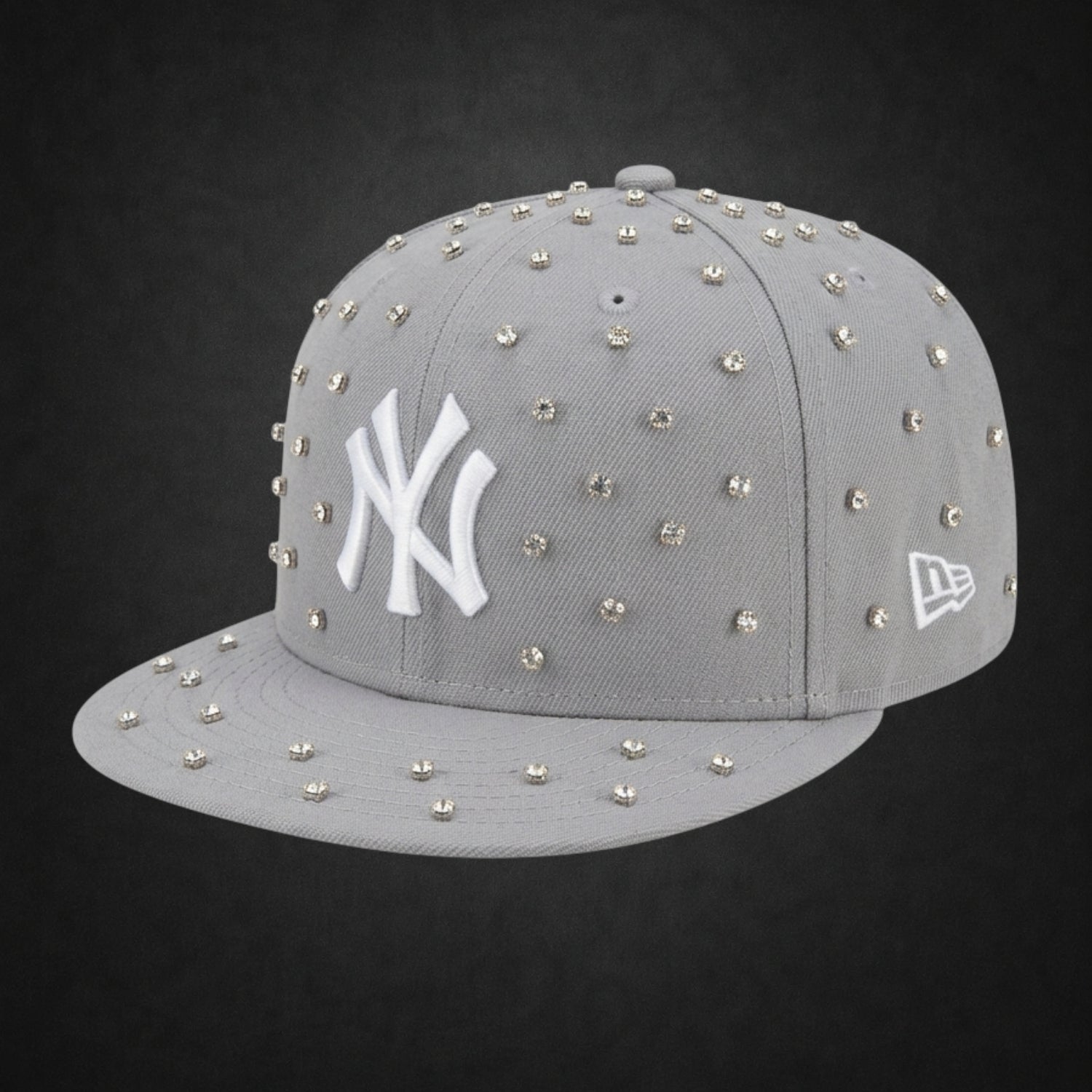 New York Yankees Iced Out New Era Fitted Grey Hat with Rhinestones