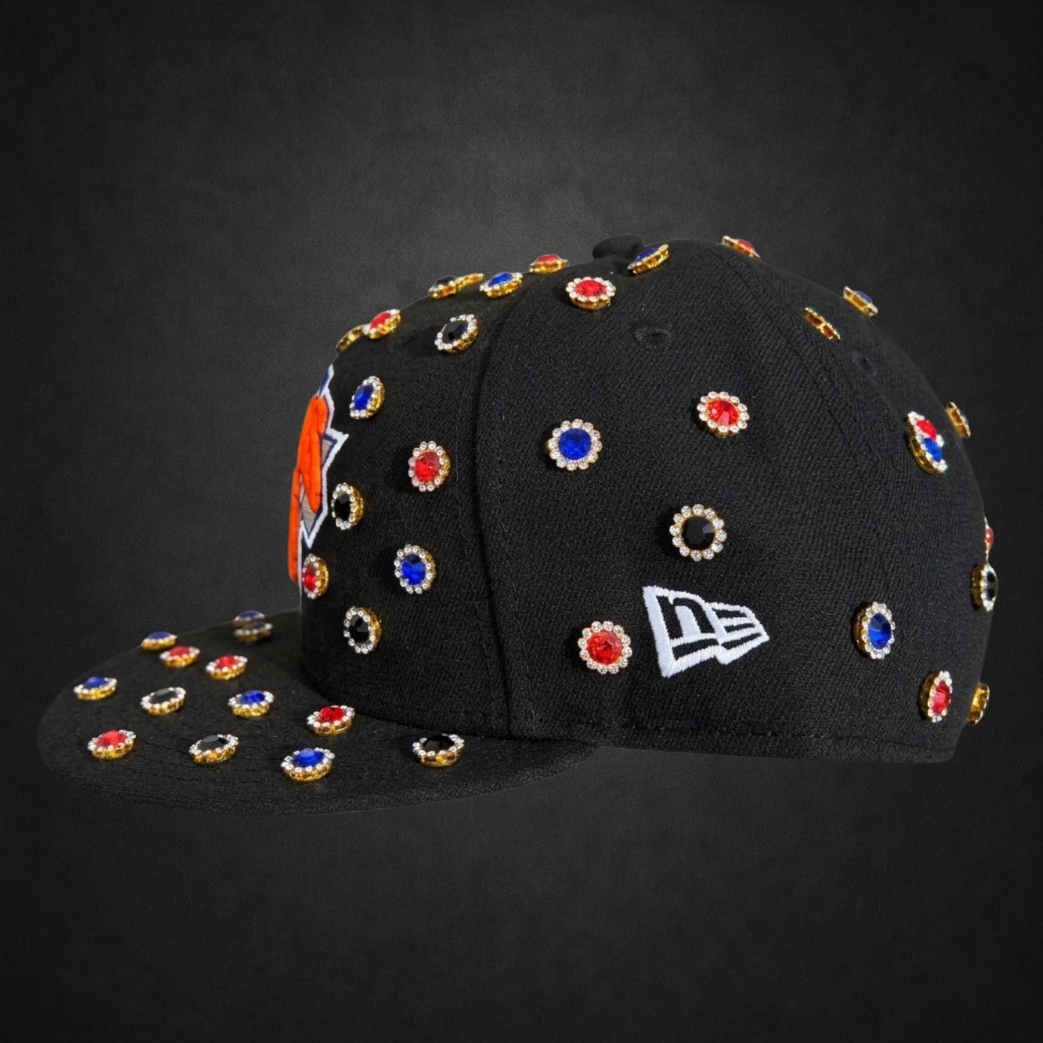 New York Knicks Iced Out New Era Fitted Hat with Multicolor Rhinestones