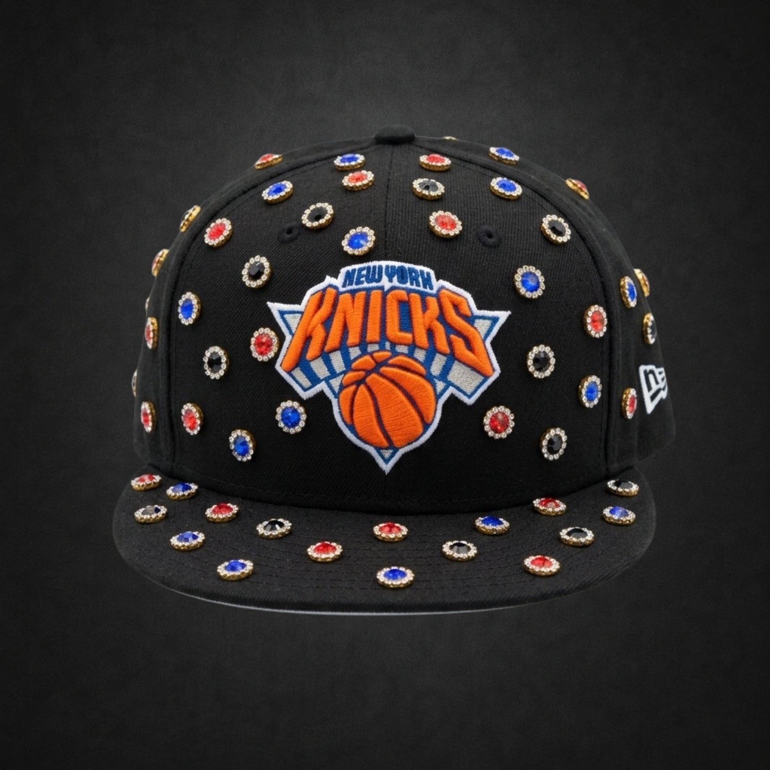 New York Knicks Iced Out New Era Fitted Hat with Multicolor Rhinestones