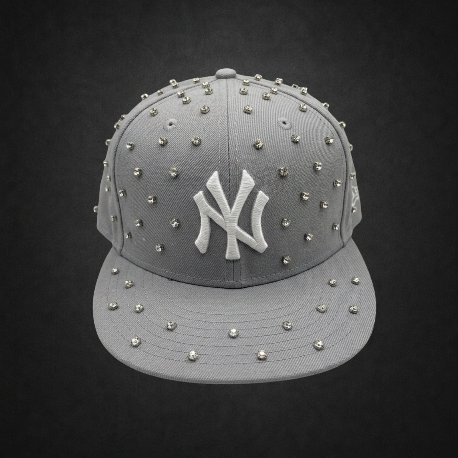 New York Yankees Iced Out New Era Fitted Grey Hat with Rhinestones